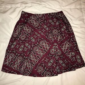 maroon patterned skater skirt